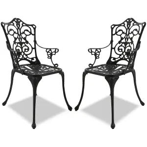 Centurion Supports Tabreez 2-Large Garden and Patio Bistro Chairs with Armrests in Cast Aluminium Black