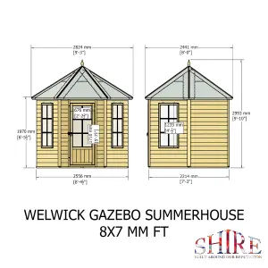 Welwick Hexgaonal 8x7ft Summerhouse with single door and 2 opening windows