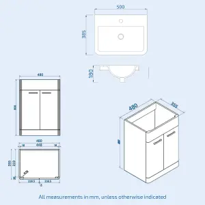 Nes Home Afern 500mm Vanity Unit Cabinet and Wash Basin Steel Grey