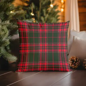 Printed Faux Suede Christmas Tartan Cushion 45cm x 45cm