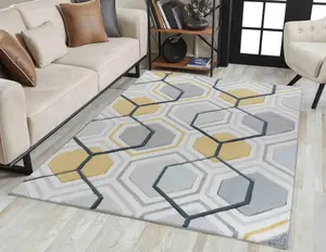 Valencia Modern Hexagon Design Carved Area Rugs Grey 80x150 cm