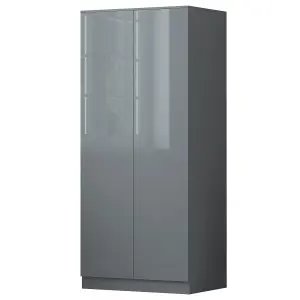 Grey Gloss 2 Door Double Wardrobe Push Open Soft Closing Bedroom Furniture