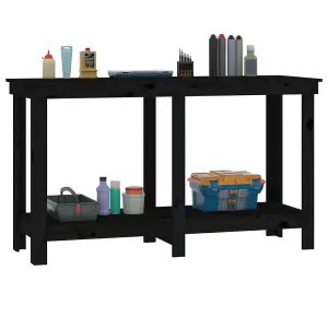 Berkfield Work Bench Black 140x50x80 cm Solid Wood Pine