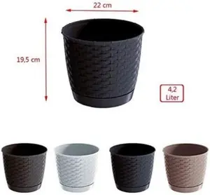 Plant Pot Flowerpot Wave Plastic Crystal Modern Decorative Small Medium Large Anthracite Round 4.2 Litres