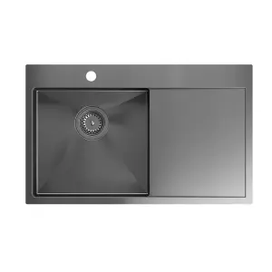 Quadron Russel 111 PVD Graphite gunmetal kitchen sink, inset with  drainer