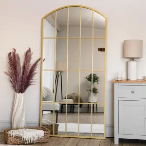 Jobu home - Tomi - Full Length Gold Metal Arched Lattice Window Mirror - 180cm x 90cm