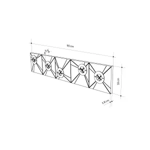 Decortie Modern Vizy Wall-Mounted Hanger White Engineered Wood w/5 Black Metal Hooks Storage Coat Rack 90(W)x1.8(D)x18(H)cm