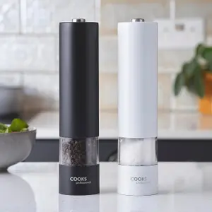 Cooks Professional Electric Salt and Pepper Mill Grinder Set Shaker Automatic Black & White