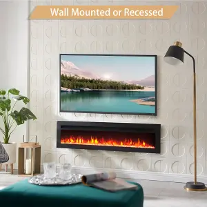 FlameKo Dilton 50"/127cm 3 in 1 Electric Fireplace, Freestanding, Wall Mounted, Recessed, Media Wall, Heater, Remote Control