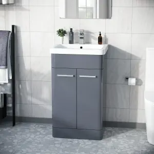 Nes Home Afern 500mm Vanity Unit Cabinet and Wash Basin Steel Grey