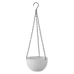 3Pcs White Decorative Hanging Round Plastic Plant Pot Set with Drainage Holes and Chains