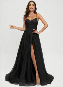 JJ's House Prom Dress Black Spaghetti Straps Long V-Neck Ball-Gown Princess Tulle 2025