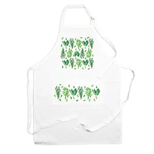 Purely Home Kitchen Herbs Apron - Cooking & Baking Green Leaves Gift/Present