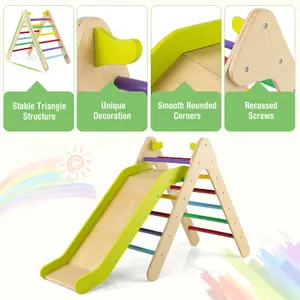 Costway 2-in-1 Triangle Climbing Set Wooden Indoor Outdoor Climbing Toy for Kids 3+