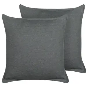 Set of 2 Cushions SUBULATA Linen 45 x 45 cm Solid Dark Grey