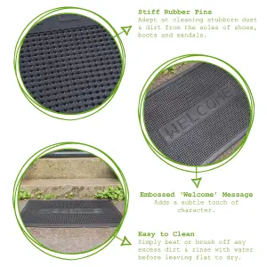 Nicola Spring Heavy Duty Rubber Door Mat - 60cm x 40cm - Black Welcome