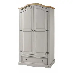 Mercers Furniture Corona Grey Wax 2 Door 1 Drawer Arch Top Wardrobe Solid Pine with Mexican Styling