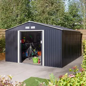 Rowlinson Trentvale 10x12 Metal Apex Shed Dark Grey with Foundation Kit & Assembly