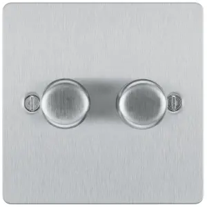 BG Brushed Steel Flat 2 way 400W Dimmer switch Matt Silver 2 gang