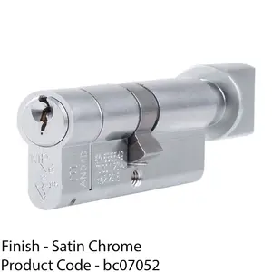 60 / 40mm EURO Offset Cylinder Lock & Thumb Turn - 6 Pin Satin Chrome Barrel