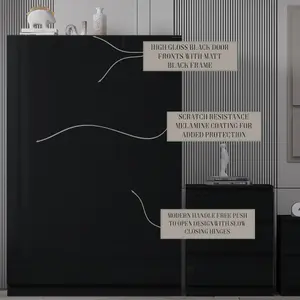 Stora 3 Door Triple Wardrobe Large High Gloss Black