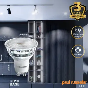 paul russells LED GU10 Dimmable Bulb, 4.5W 480 Lumens, 50w Equivalent, 6500K Day Light, Ceiling Spotlights