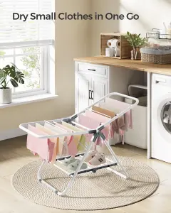 SONGMICS Small Laundry Airer, Foldable 2-Level Clothes Drying Rack, Space-Saving, Metal Structure, For Small Clothes, Bathroom,