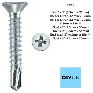 Self Drilling Screws Length: 65mm ( Pack of: 200 ) Countersunk Self Tapping Screws for Metal, Steel, Roofing, Windows