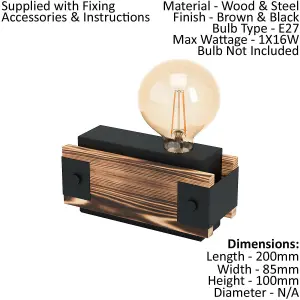 2 PACK Table Lamp Desk Light Black Steel & Wood Bedside Box 1x 16W E27