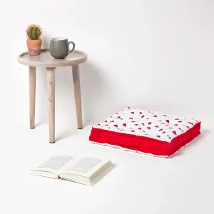 Homescapes Cotton Red Hearts Floor Cushion, 50 x 50 cm