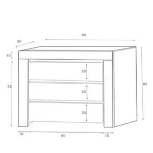 Furneo Modern White 3 Drawer Chest of Drawers Cabinet Storage Matt & High Gloss Clifton15