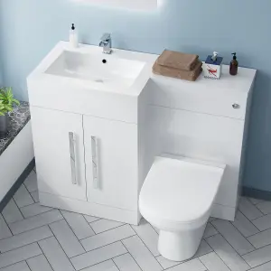 Nes Home 1100mm Left Hand Vanity Sink Basin Unit Back to Wall WC Toilet Bathroom Suite Debra