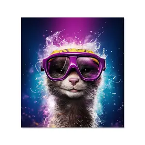 Splashart Ferret With Glasses Purple Premium Glass Kitchen Splashback W600mm x H750mm