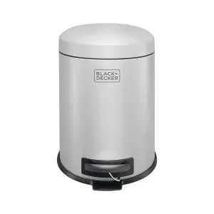 BLACK+DECKER 61339 5L Grey Dome Shaped Pedal Bin With Soft Close Lid