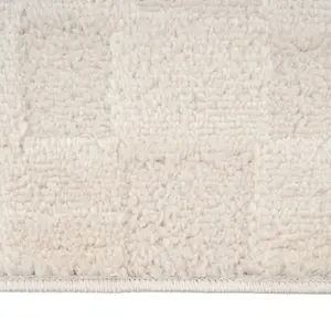 Cream Beige Checkered Velvety Soft Rug 190x280cm