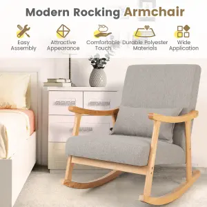 Costway Rocking Chair Upholstered Relaxing Recliner Armchair with Soft Cushion & Pillow