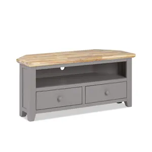 Florence Dove Grey Corner TV Unit With 2 Drawers and Shelf