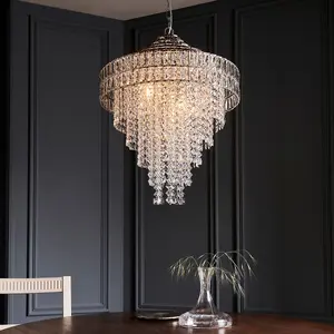 Luminosa Aversa Pendant Ceiling Light Bright Nickel Plate, Clear Crystal Glass