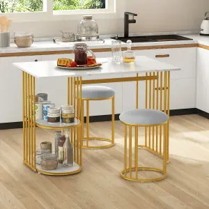 Costway 3 Pcs Modern Dining Table Set Rectangular kitchen Table with 2 Stools