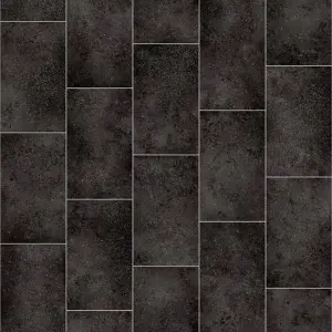 Black Modern Tile Effect Anti-Slip Vinyl Flooring for Home, Shops, Offices, 3.5mm Thick Vinyl Sheet-6m(19'8") X 4m(13'1")-24m²