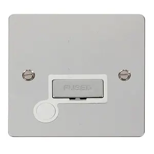 Flat Plate Polished Chrome 13A Fused Ingot Connection Unit With Flex - White Trim - SE Home