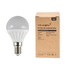 ValueLights Pack of 2 4w LED SES E14 Golfball Energy Saving Long Life Light Bulbs 6500K Cool White