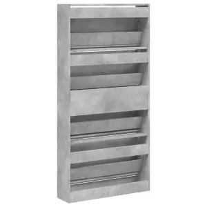 Berkfield Shoe Cabinet with 4 Flip-Drawers Concrete Grey 80x21x163.5 cm