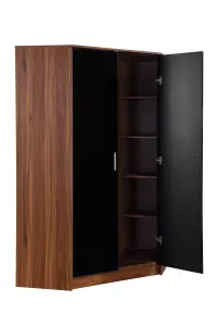 REFLECT 2 Door Corner Wardrobe in Gloss Black Door Fronts and Walnut Carcass