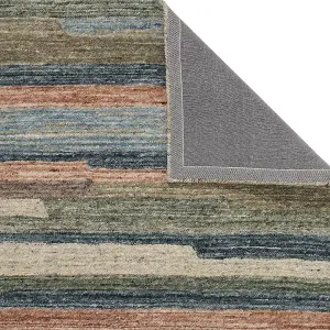 Modern Striped Easy to Clean MultiColoured Wool Rug for Living Room & Bedroom-160cm X 230cm