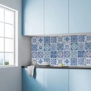 24 Pieces 15x15cm Blue Turkish Mediterranean Tile Stickers