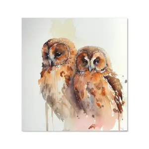 Loving Tawny Owls Watercolour Premium Glass Kitchen Splashback W600mm x H650mm