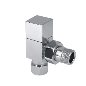 Rinse Bathrooms 15mm Designer Square Angled Radiator Valves Pair Chrome