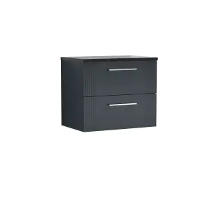 Retro 2 Drawer Wall Hung Vanity Unit with Sparkling Black Laminate Worktop - 600mm - Satin Soft Black - Balterley