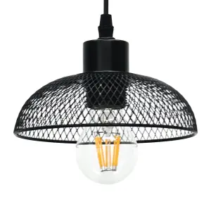 First Choice Lighting Set of 2 Cassidy Small Black Mesh Easy Fit Metal Pendant Shades